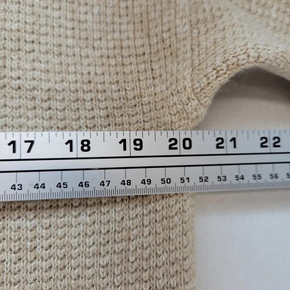 LA LOVING Sweater Vintage Mens L Beige Waffle Knit Crewneck Long Sleeve Pullover